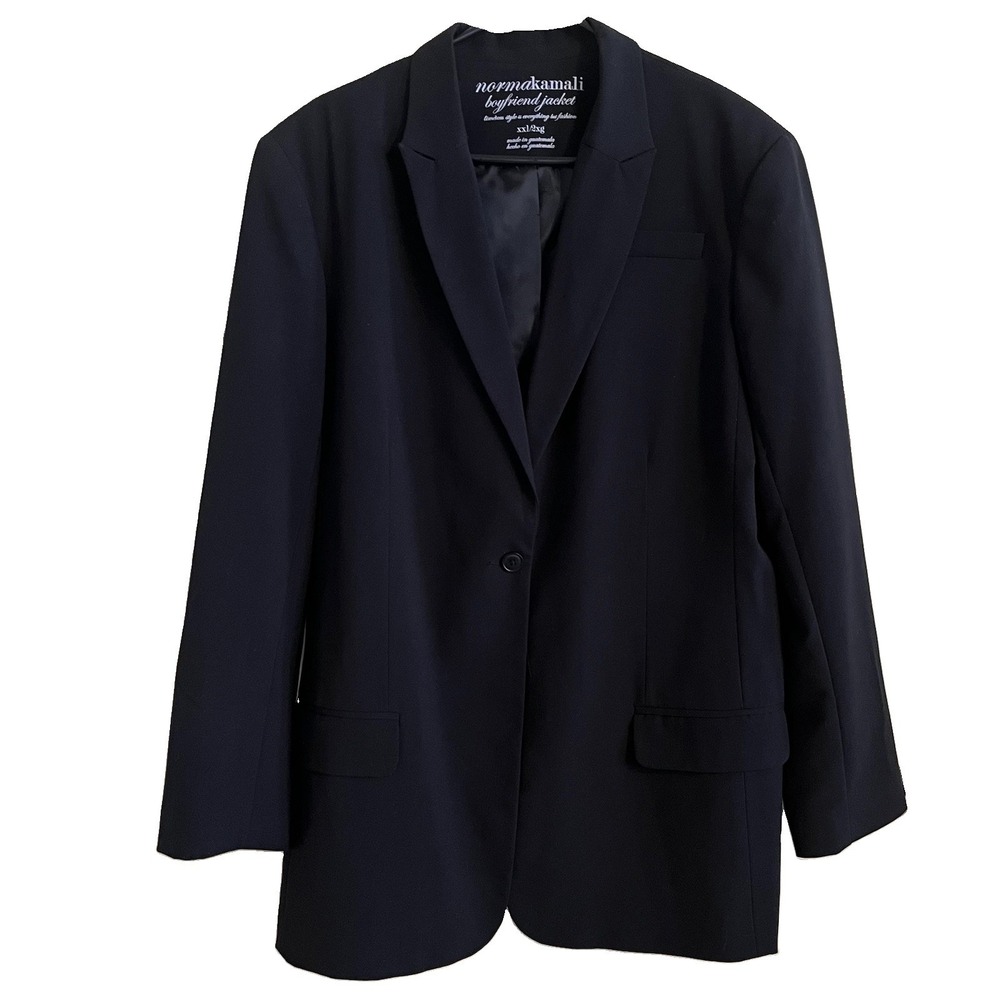 Norma Kamali Boyfriend Jacket Blazer Womens XXL Black One Button Minimalist